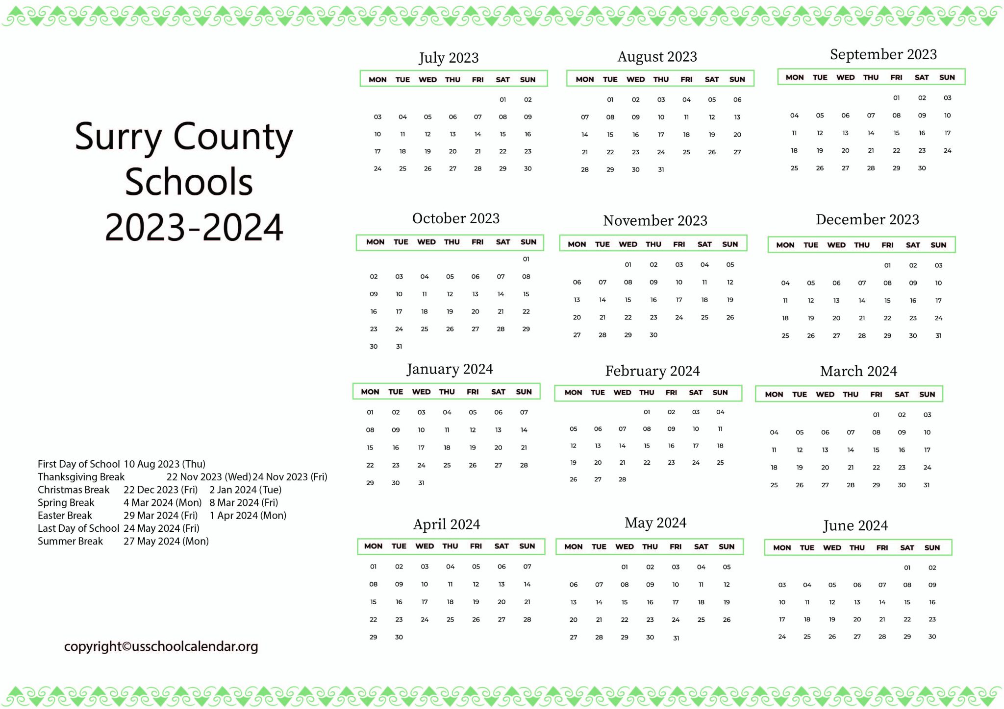 Surry County Schools Calendar With Holidays 2023 2024
