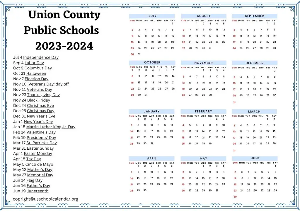 Union County Public Schools Holidays