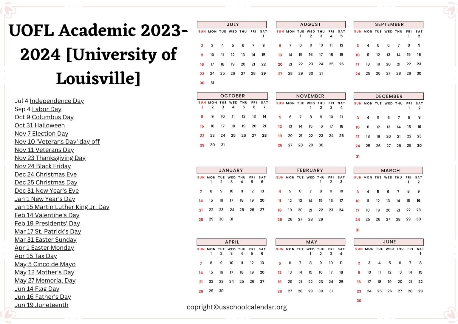 UOFL Academic Calendar 2023-2024 [University of Louisville]