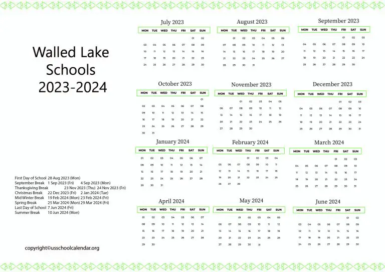 Walled Lake Schools Calendar with Holidays 20232024