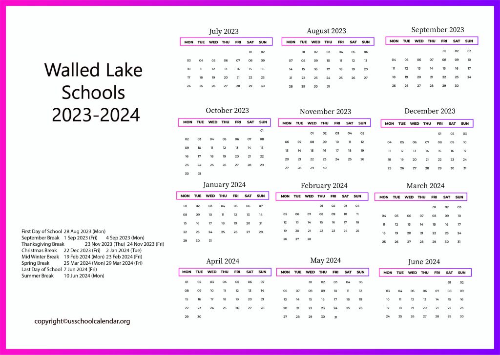 Walled Lake Schools calendar