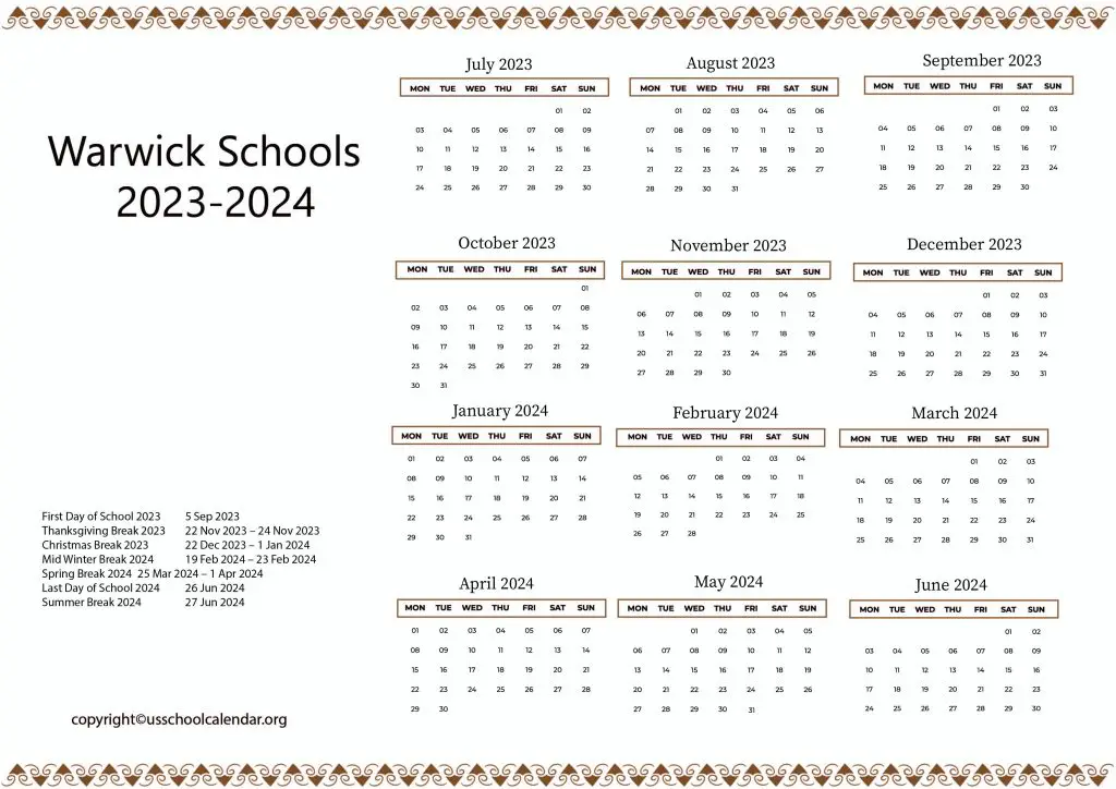 Warwick Public Schools Calendar