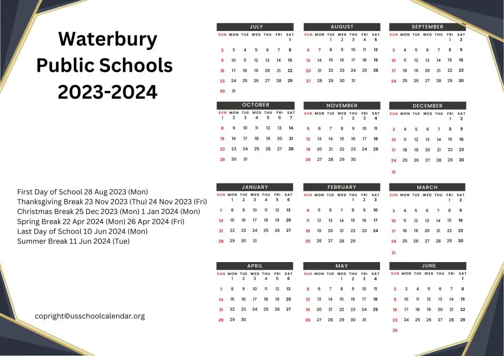 Waterbury School System Calendar
