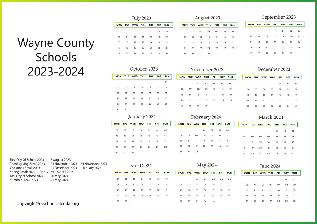 Wayne County Schools Calendar