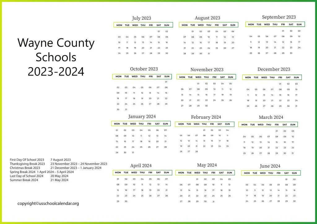 Wayne County Schools Calendar With Holidays 2023 2024