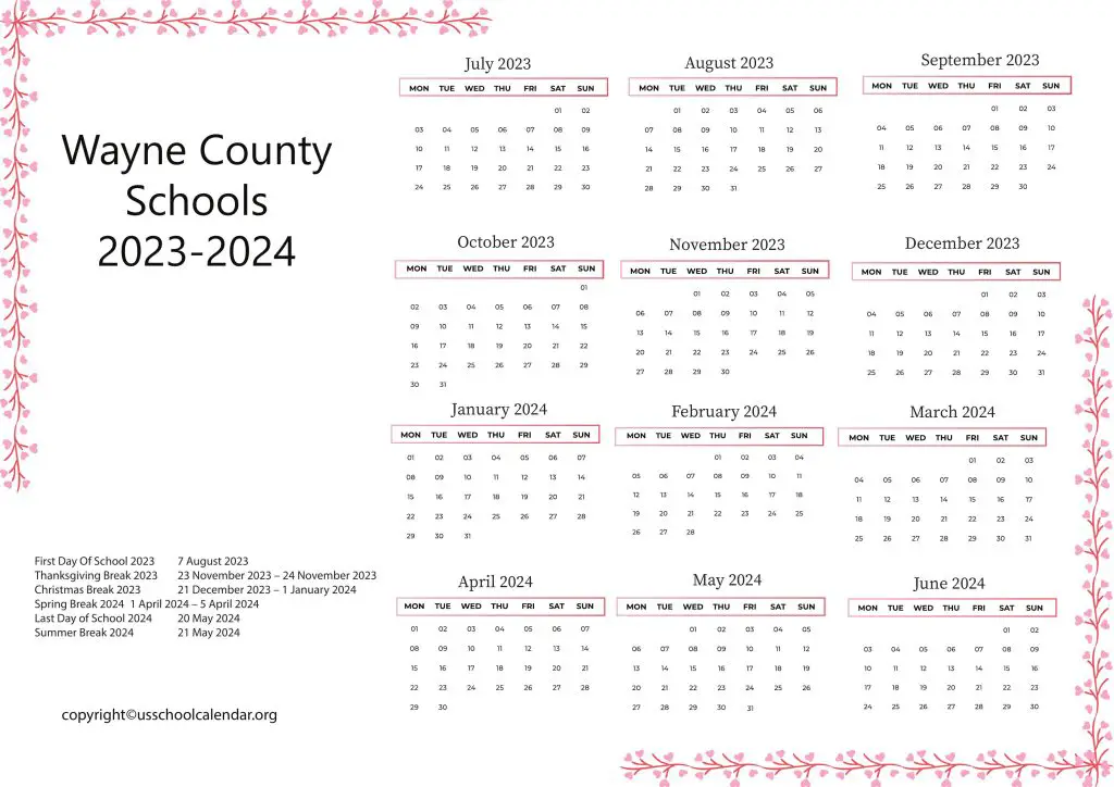 Wayne Schools Calendar