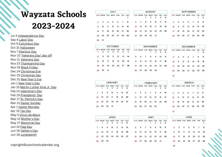 Wayzata Schools Calendar with Holidays 20232024