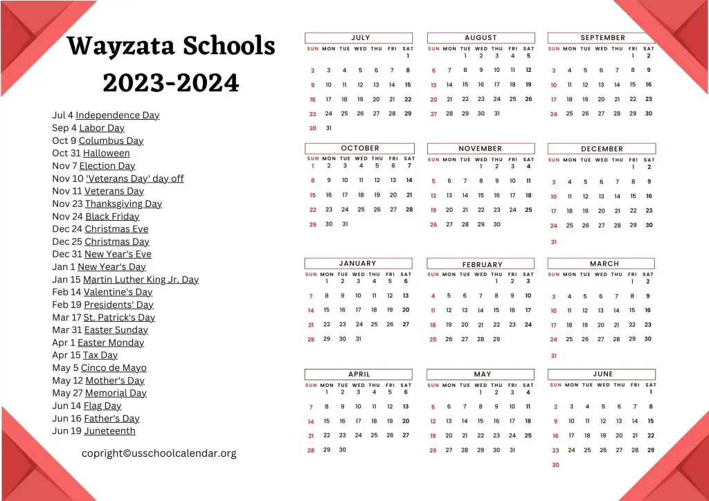 Wayzata Schools District Calendar