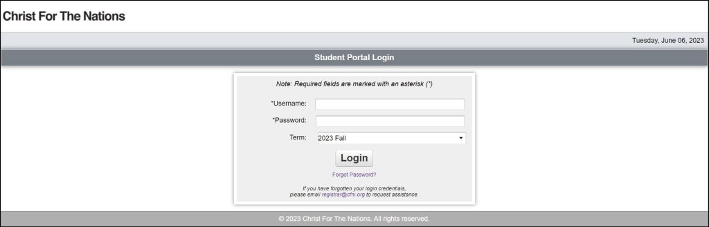 CFNI Student Portal Login