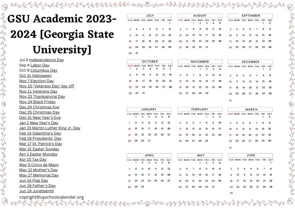 GSU Academic Calendar