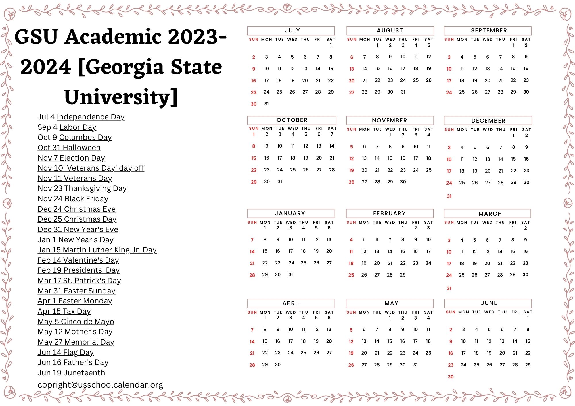 GSU Academic Calendar 2023 2024 Georgia State University 