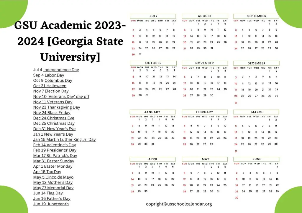 Georgia State University calendar [GSU]