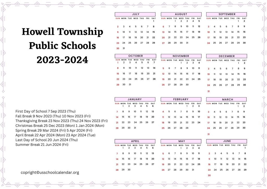 Howell Township Schools Calendar