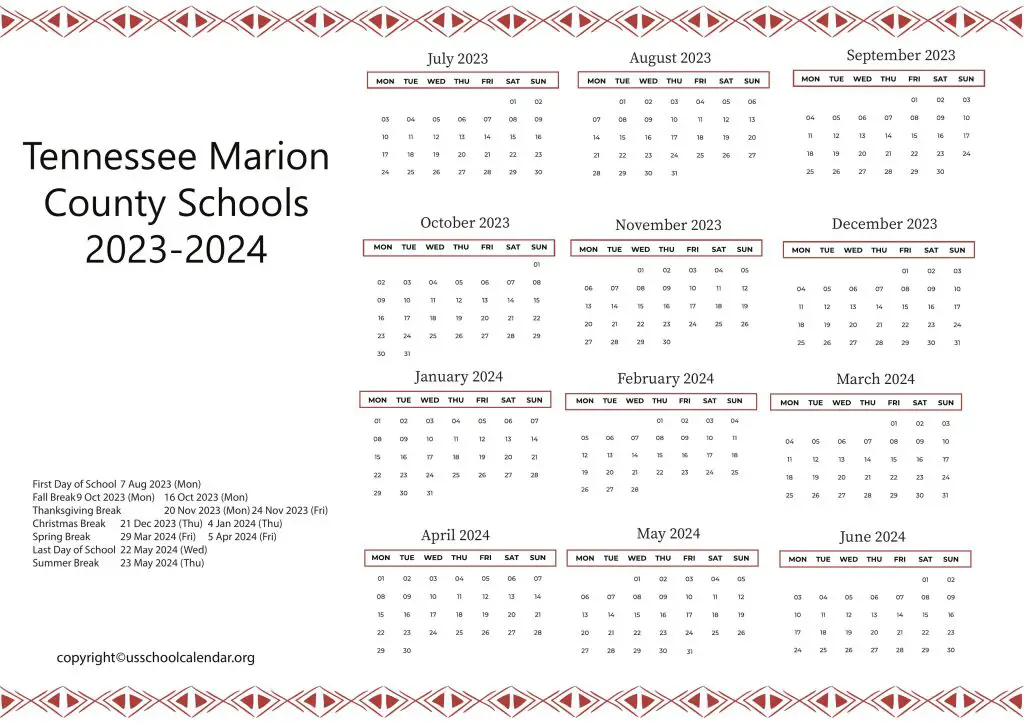 Marion County Tennessee School Calendar