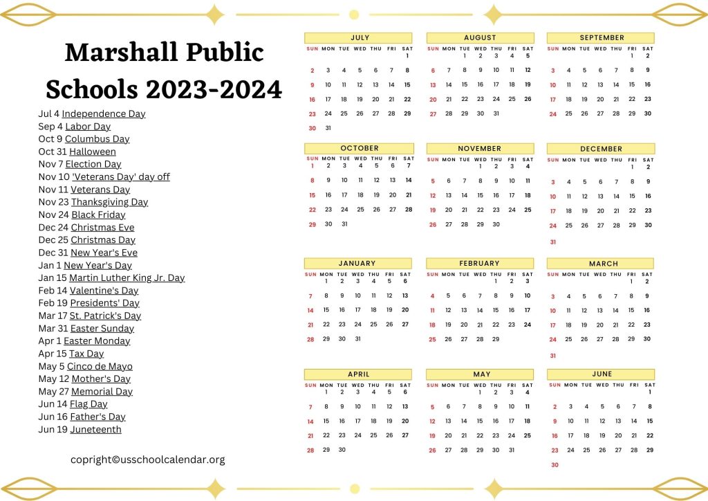 Marshall County Public School Calendar