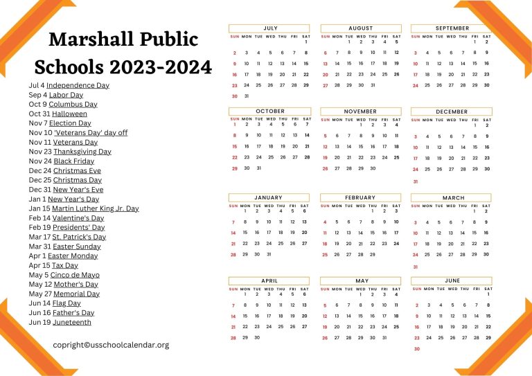 Marshall Public Schools Calendar with Holidays 2023 2024