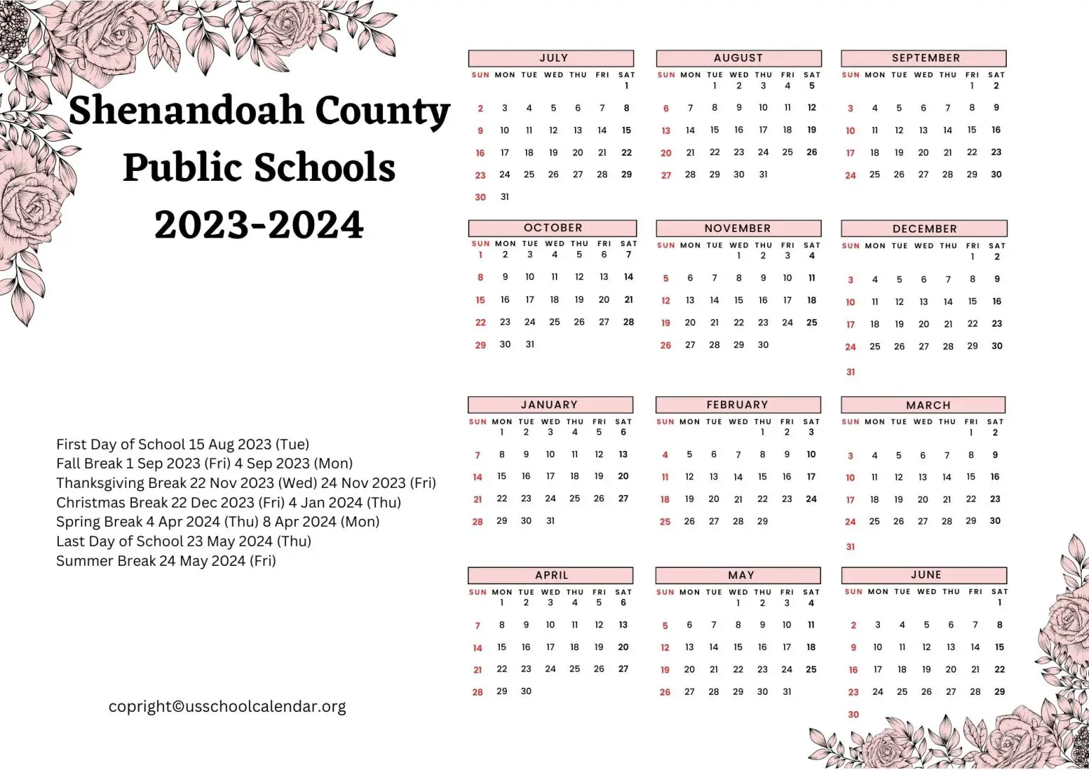 Shenandoah County Public Schools Calendar Holidays 2023 2024