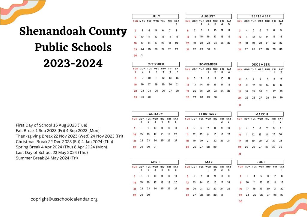 Shenandoah County Schools calendar