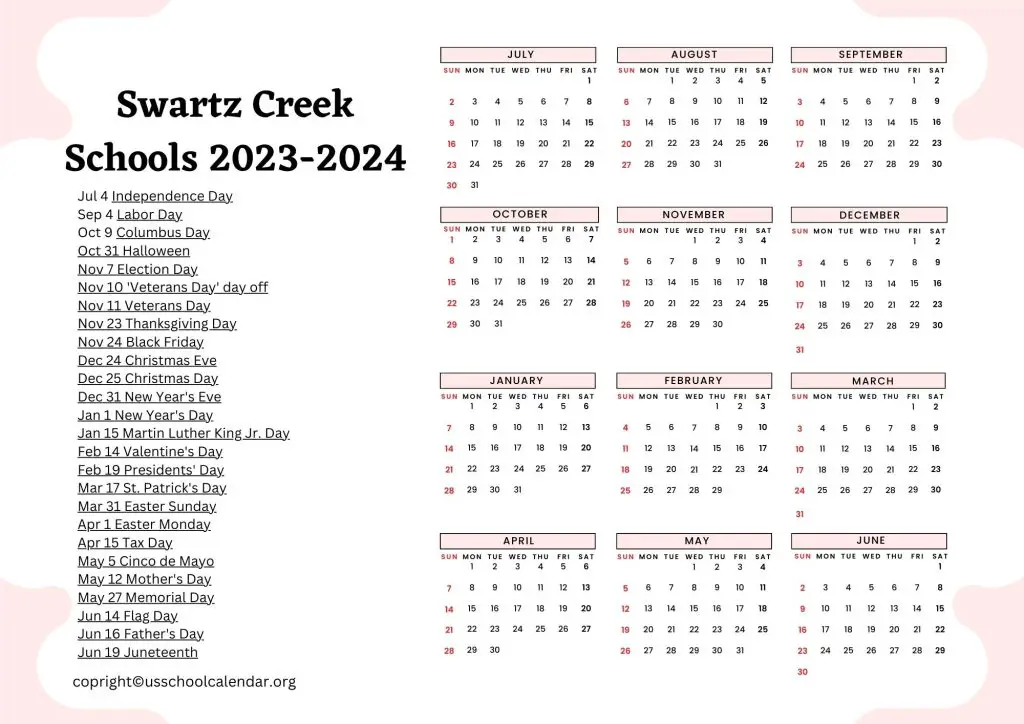 Swartz Creek Schools Calendar