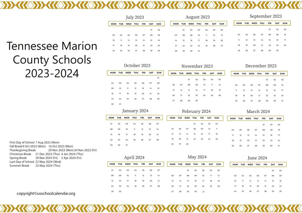 Tennessee Marion County Schools Calendar