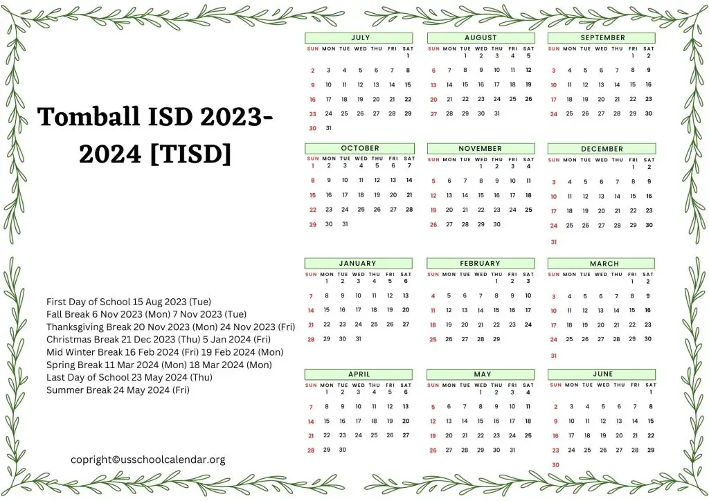 Tomball ISD Calendar