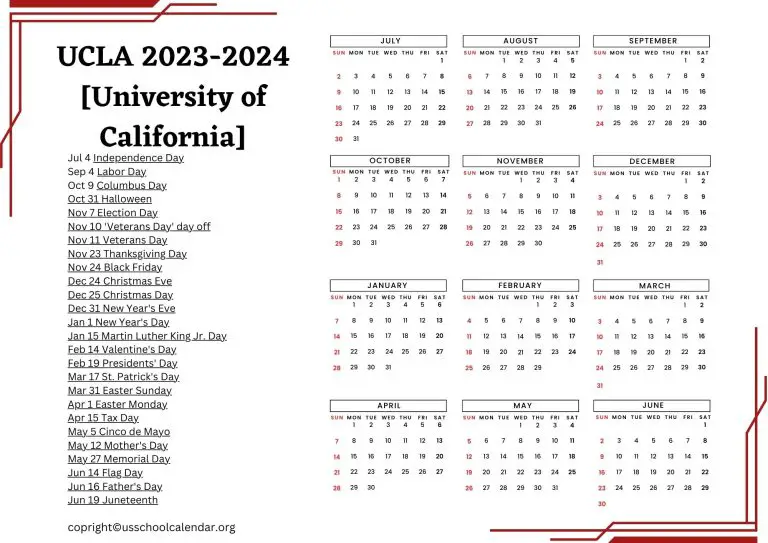 UCLA Calendar with Holidays 20232024 [University of California]
