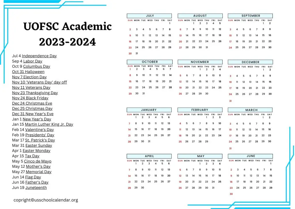 UOFSC Academic Calendar