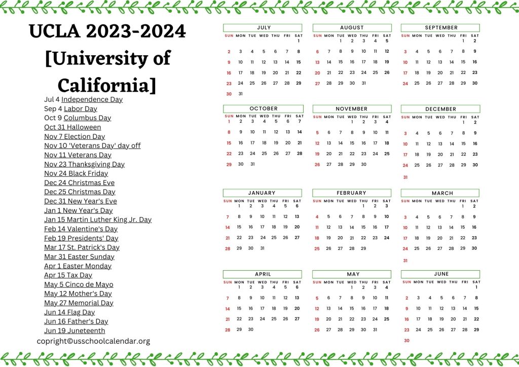 University of California Los Angeles Calendar [UCLA]