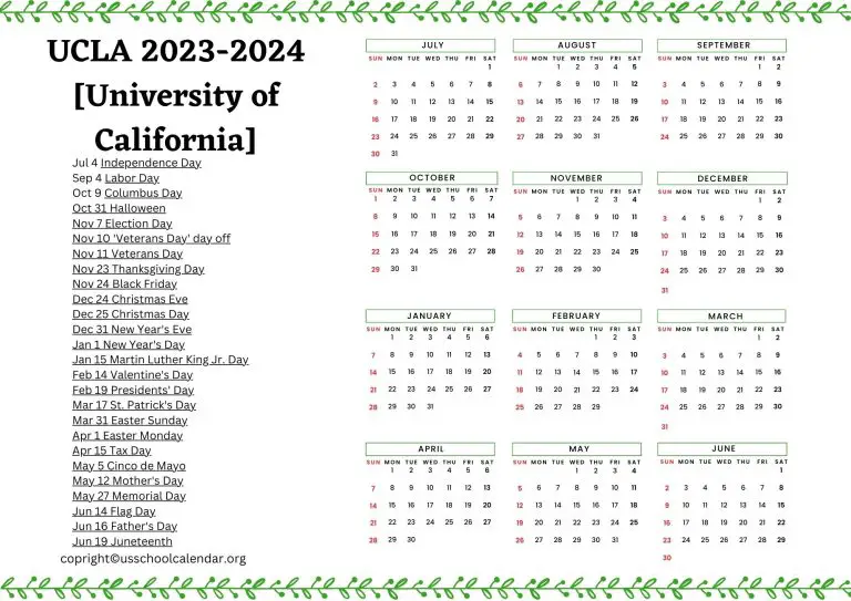 UCLA Calendar with Holidays 20232024 [University of California]