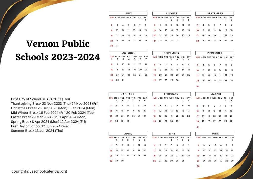 Vernon Public Schools Calendar