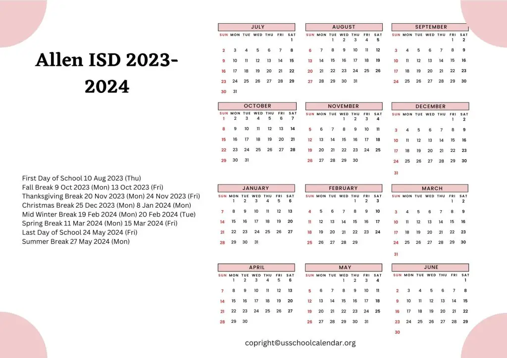 Allen ISD Calendar