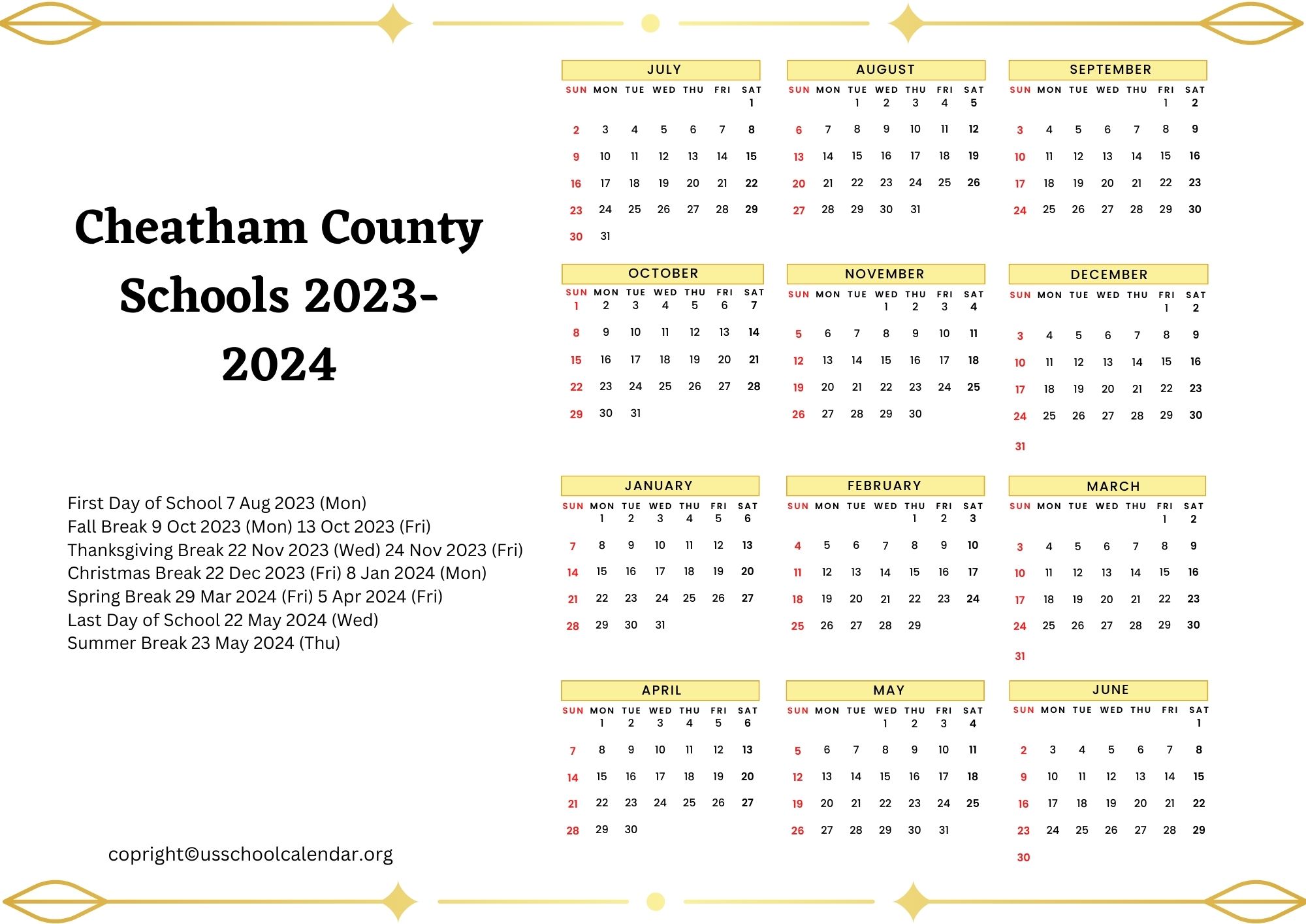 Cheatham County Schools Calendar With Holidays 2023-2024