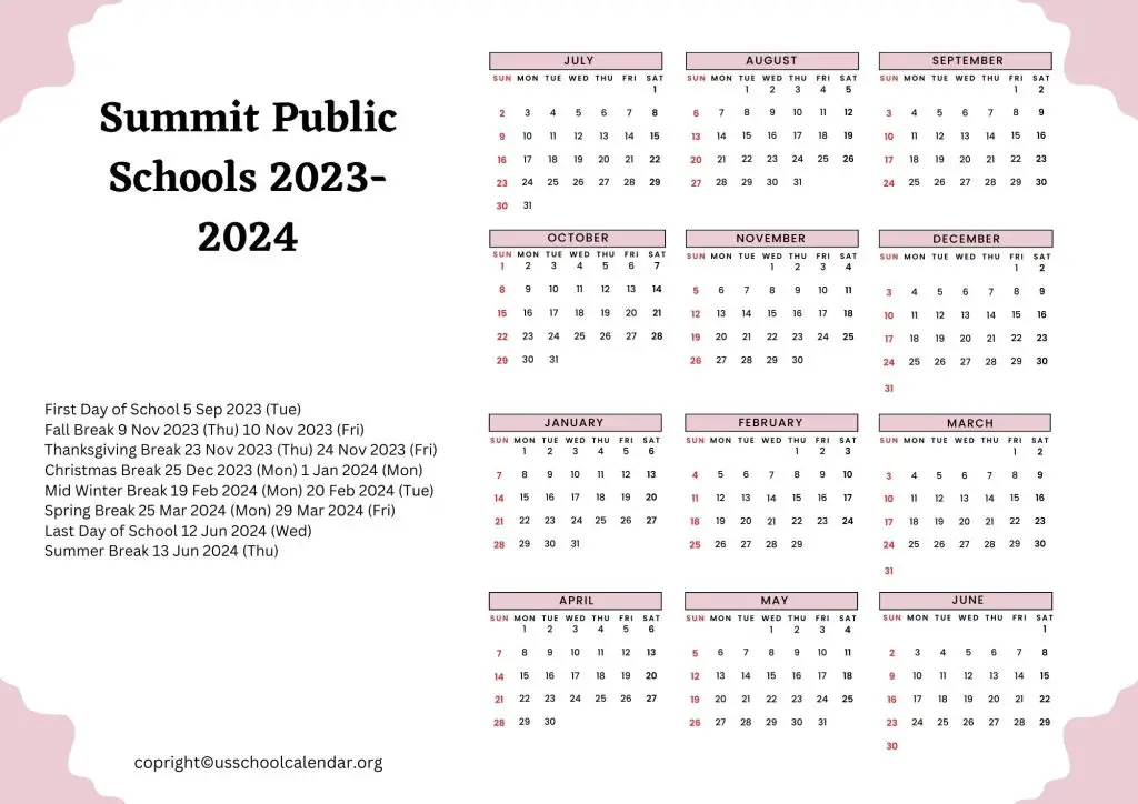 Summit Public Schools Calendar
