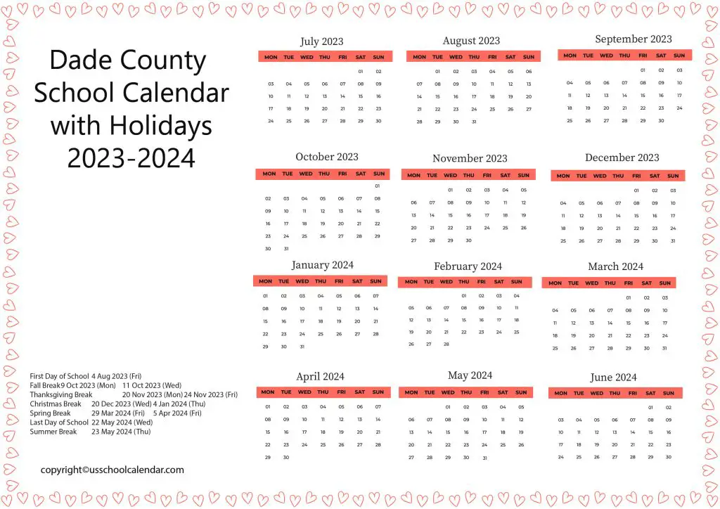 Dade County School Calendar