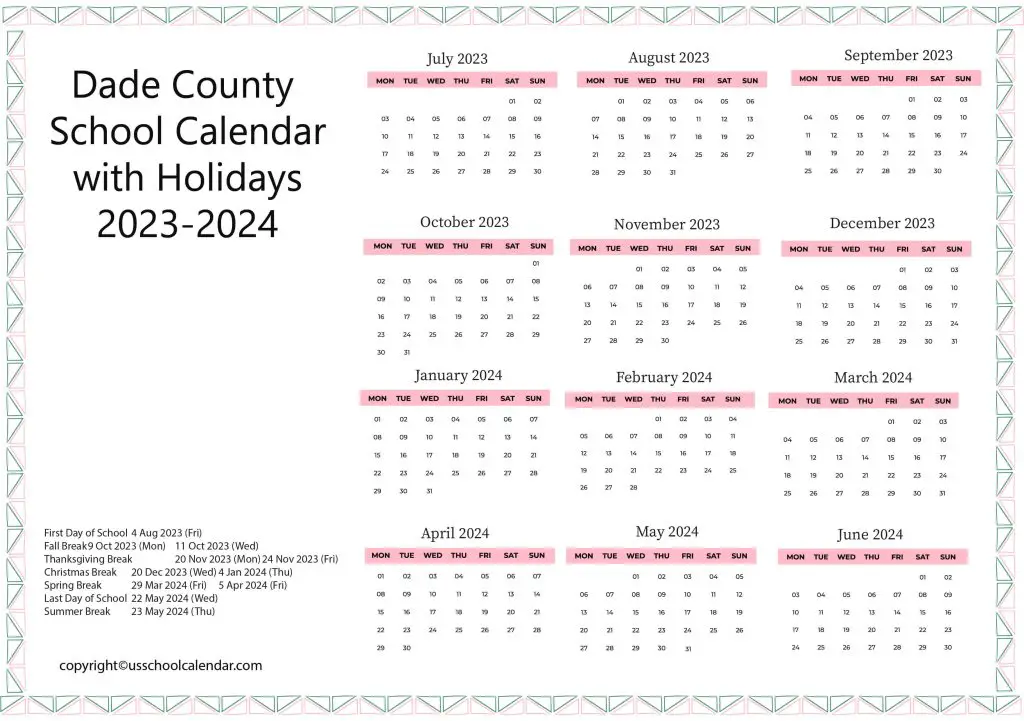 Dade County School Holiday Calendar