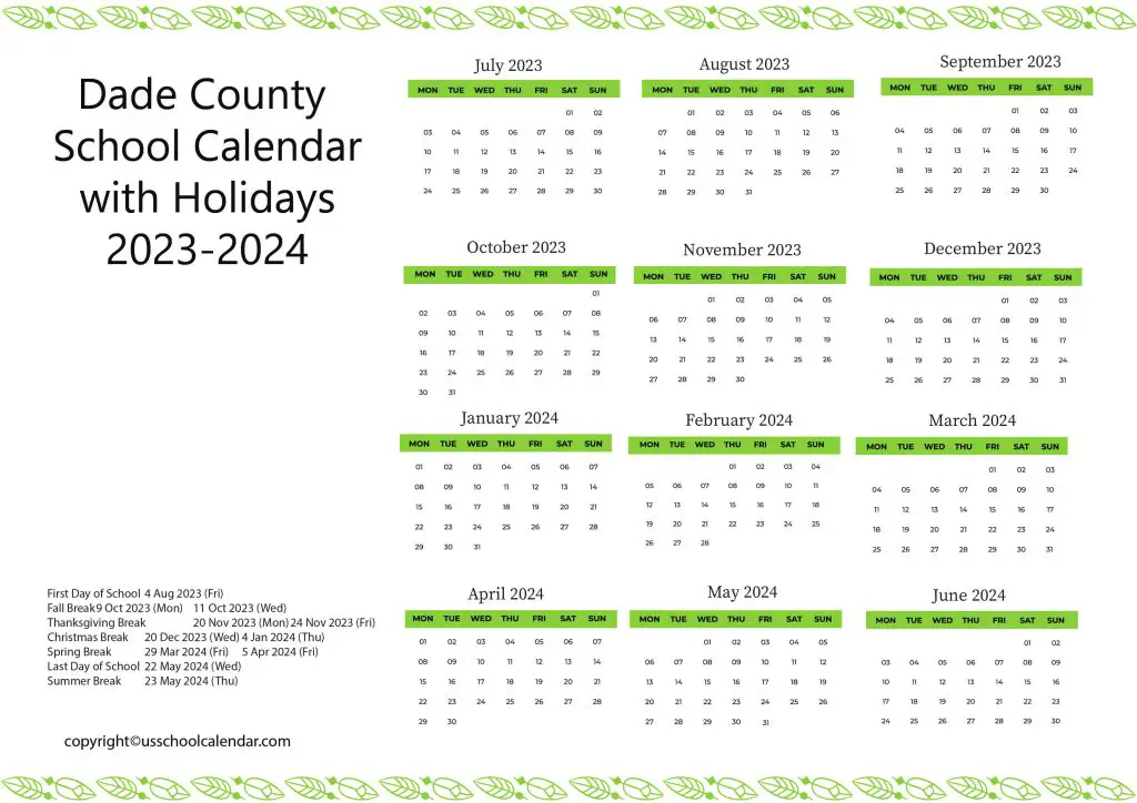 Dade County Schools Schedule