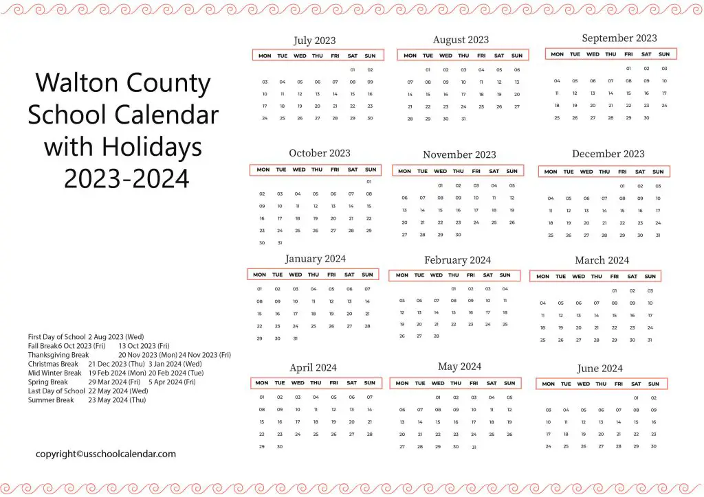 Walton County School District Calendar