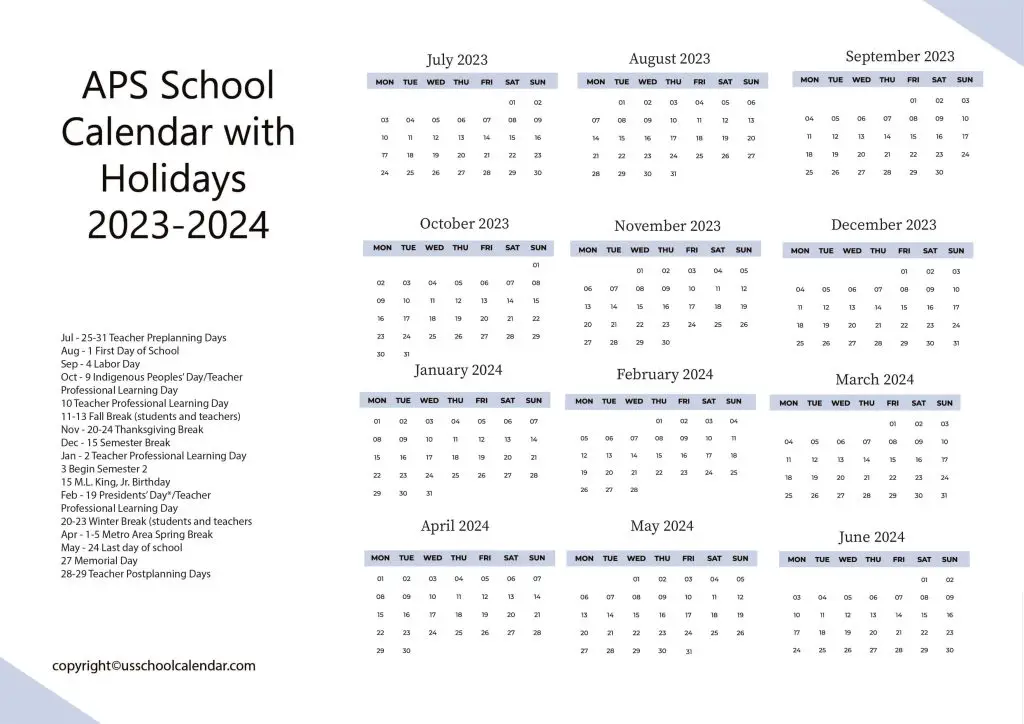 APS School Calendar