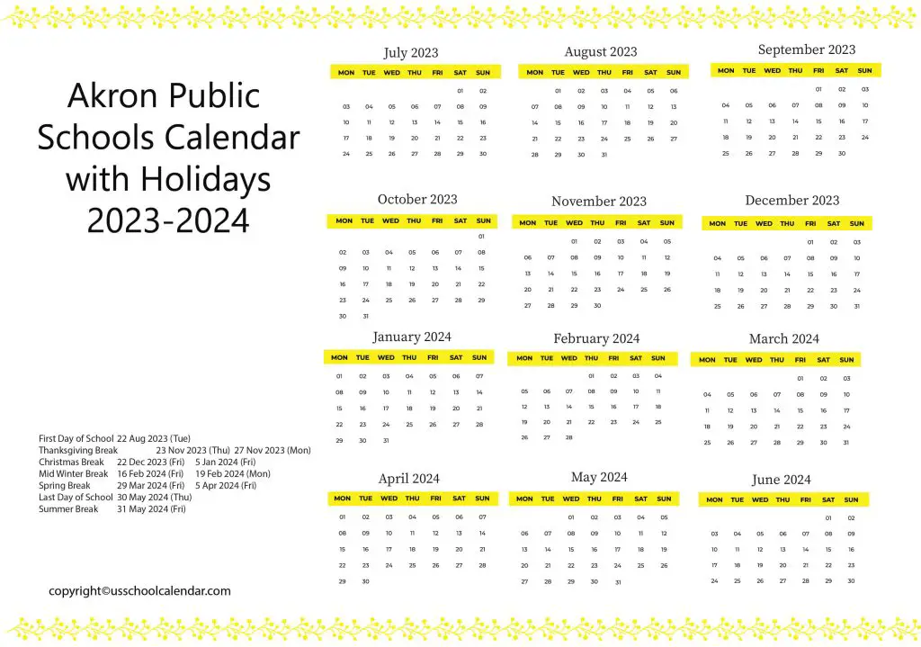 Akron Schools Calendar