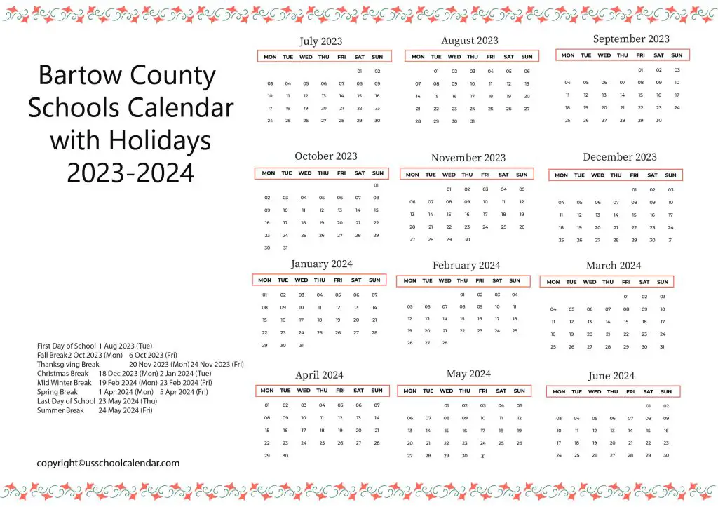 Bartow County School Calendar