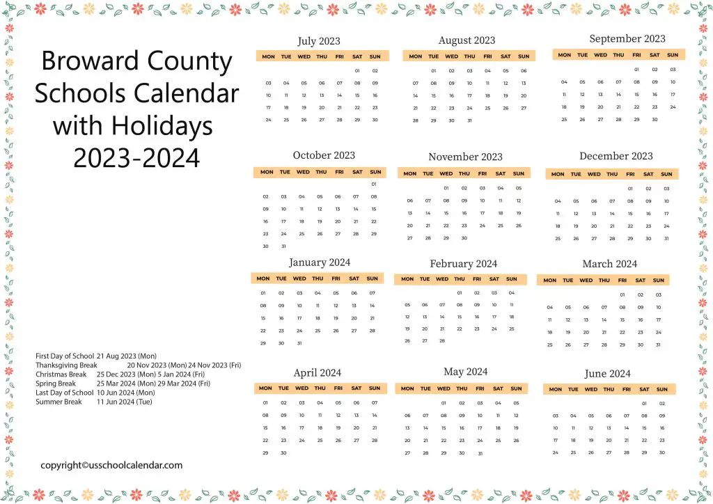 Broward County School Holiday Calendar