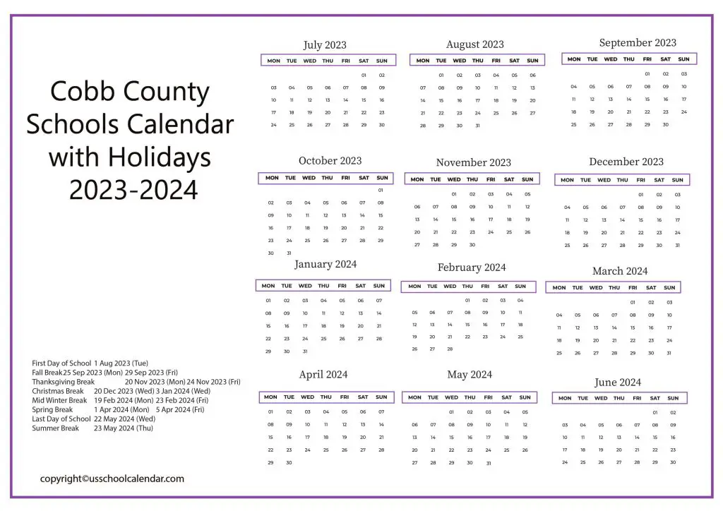 Cobb County School District Calendar