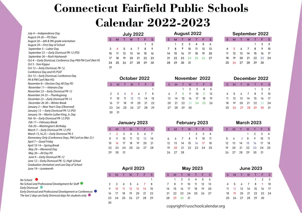 Connecticut Fairfield Public Schools Calendar 2022-2023 3