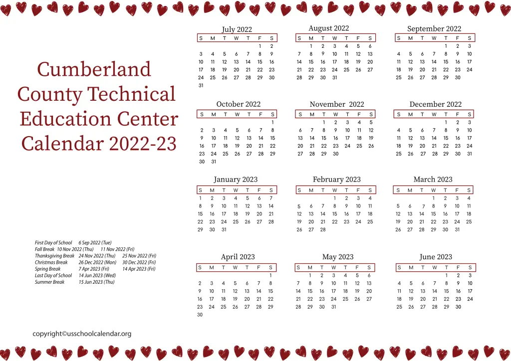 Cumberland County Technical Education Center Calendar 2022-23 2