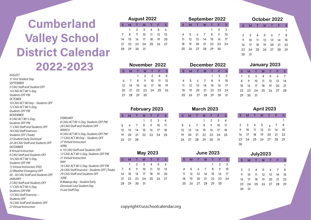 Cumberland Valley School District Calendar 2022-2023 2