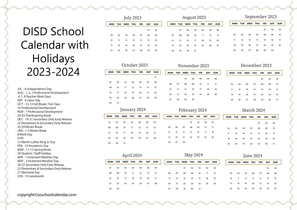 DISD School Calendar