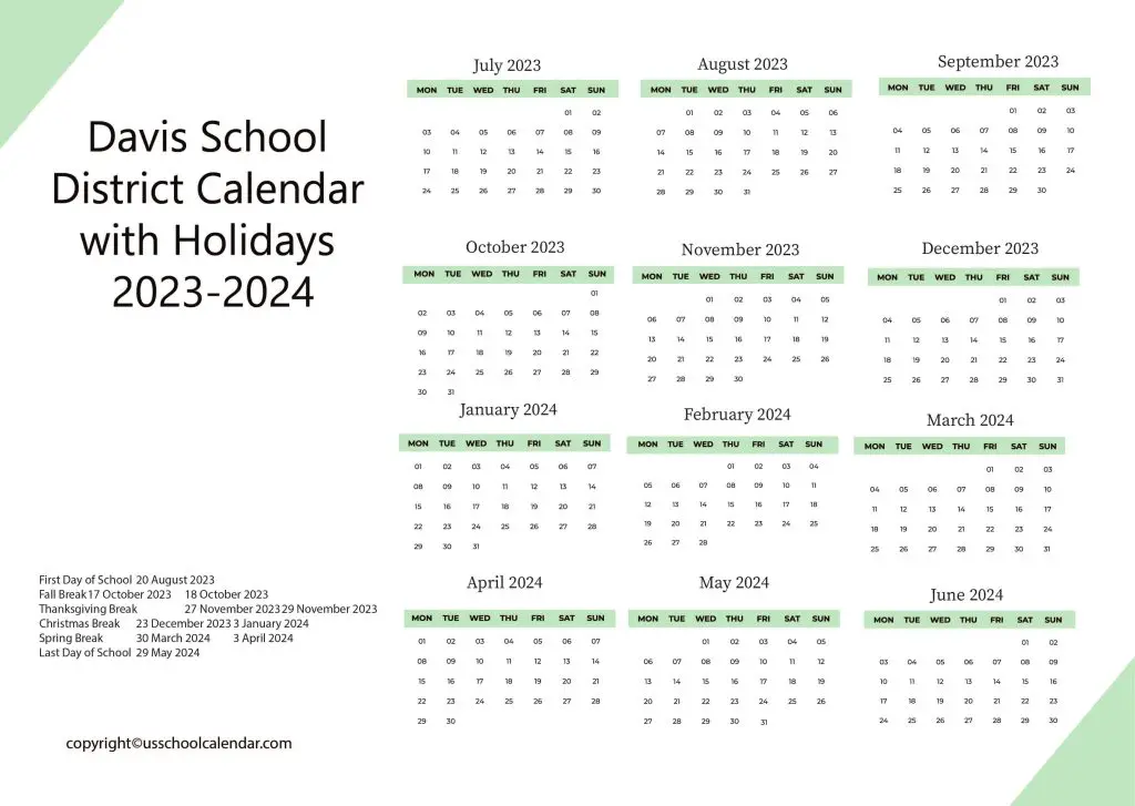 Davis School District Calendar