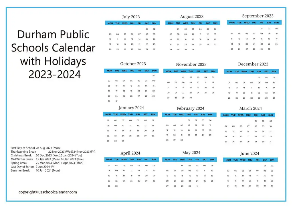 Durham Public Schools Calendar