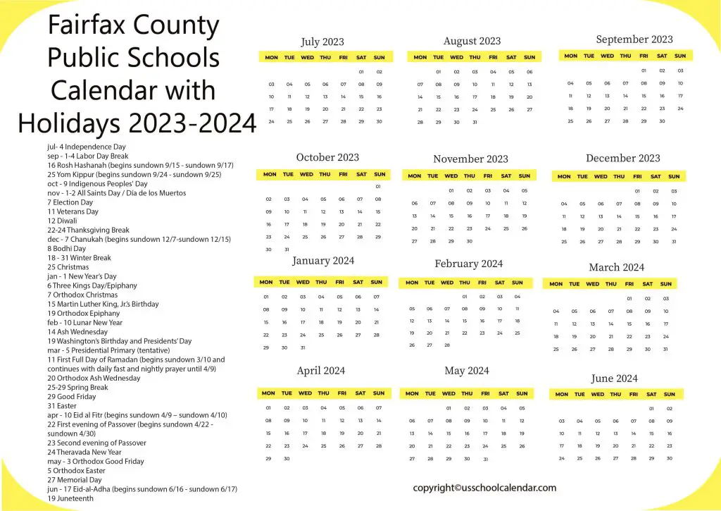 Fairfax County Public Schools Calendar