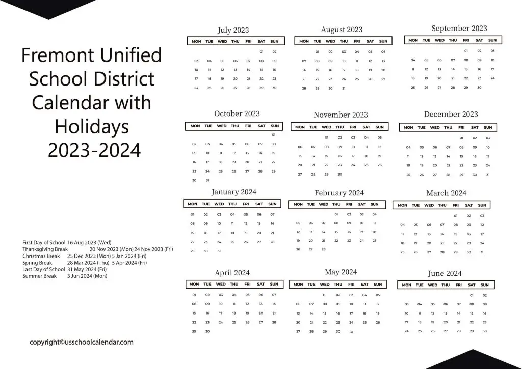 Fremont School District Calendar